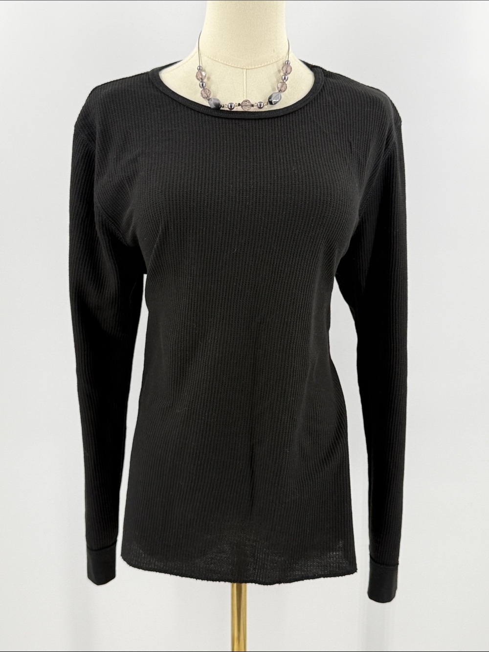 Fruit of the Loom Black Long Sleeve Waffle Knit Tee